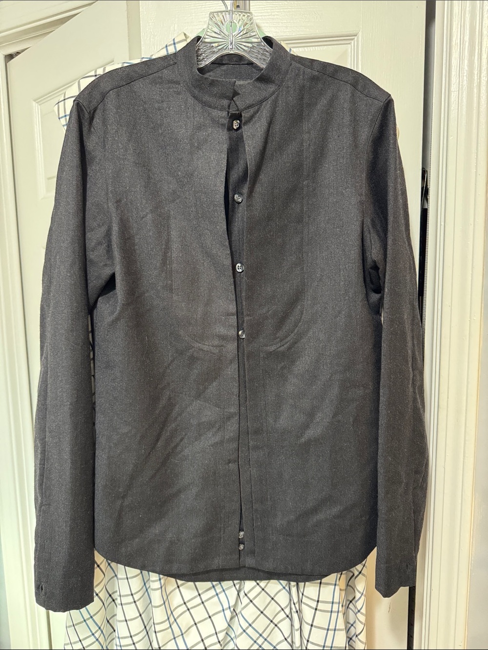 Emotion Armani Men’s shirt 100%wool Mandarin collar, charcoal, gray  size sz